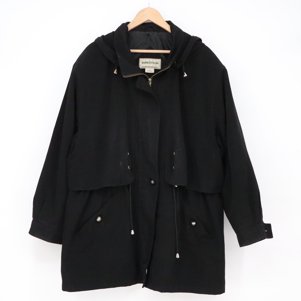 Fitzwright Jacket Women 2X Anorak Hooded Black Drawstring Waist Good